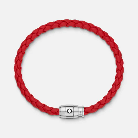 Мъжка гривна Montblanc Bracelet Steel 3 rings closing and Red leather, 60