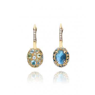 Nanis Обеци - "Reverse" ciliegine gold, blue diamonds, swiss blue topaz, green sapphires and london blue topaz double-face ball drop earrings (small)
