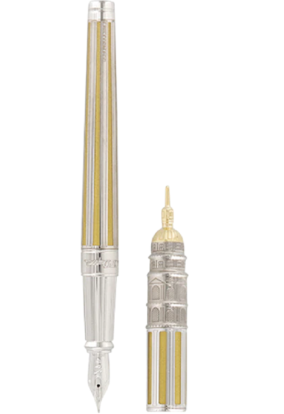 S.T. Dupont Loves Paris Multifunction Pen Limited Edition 420347L е изключителен колекционерски сет, посветен на Париж и създаден в лимитирана серия от само 150 екземпляра. В центъра на композицията стои Line D Large многофункционален пишещ инструмент, който може да се използва като писалка с 14К златно перо или като ролер. Корпусът съчетава висококачествен месинг, златист естествен лак, златисти акценти и паладиево покритие. Художественият постамент от лакирано дърво и метал пресъздава романтиката на френската столица чрез Айфеловата кула, Pont des Arts, парижки пейки и улични фенери. 420347L е едновременно престижен пишещ инструмент, декоративен objet d’art и рядко колекционерско произведение на S.T. Dupont.