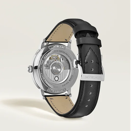 Елегантен автоматичен часовник Montblanc с 42 mm стоманен корпус, сребристо-бял циферблат Exploding Star, пълен календар и фаза на Луната