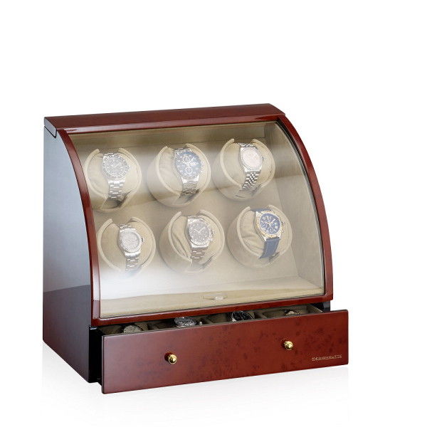 Кутия за навиване на часовници Designhütte Watch Winder Basel 6 LCD - Burl Wood