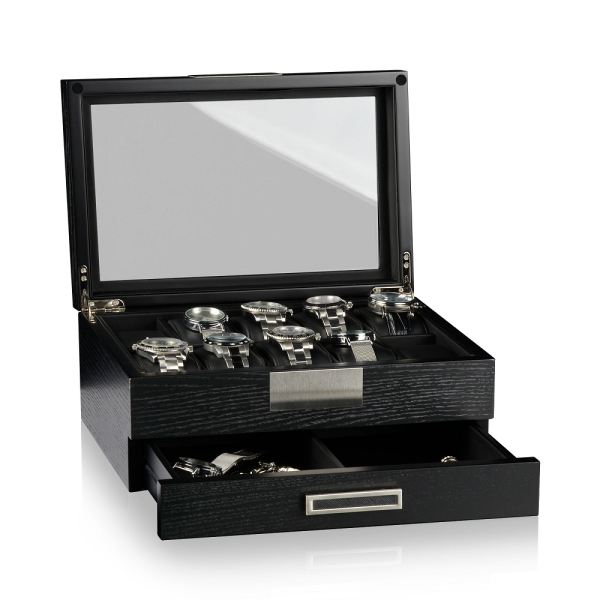 Кутия за часовници Heisse & Sohne Watch Box Monteray 10+ Ash - Black Satin