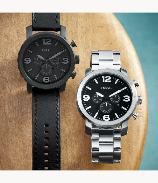 Fossil Nate Chronograph Black Leather