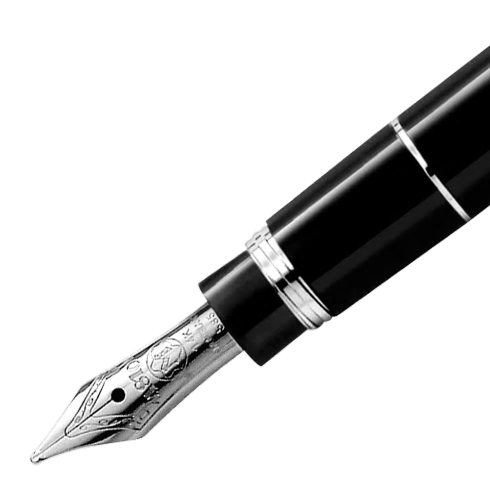 Montblanc Meisterstück Platinum Line Hommage à W.A. Mozart (Small Size) 107706 е елегантна компактна писалка, вдъхновена от гения на Волфганг Амадеус Моцарт. Изработена от черна благородна смола с платинено покрити детайли, тя съчетава класическия дизайн на колекцията Meisterstück с удобен малък размер. Ръчно изработеното 14K (Au 585) златно перо с родиево покритие, размер M, осигурява плавно и прецизно писане, а системата с оригинални мастилени патрони Montblanc гарантира удобство при ежедневна употреба. Моделът 107706 е идеален избор за ценители на изисканите пишещи инструменти, които търсят компактност, елегантност и легендарното качество на Montblanc.