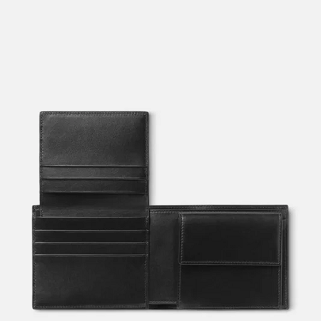 Montblanc Meisterstück Wallet 10CC with Coin Case MB198315 е луксозен кожен портфейл, произведен в Италия от гладка пълнозърнеста телешка кожа. Разполага с 10 отделения за карти, практичен джоб за монети с капаче и две отделения за банкноти. Съчетавайки емблематичния дизайн на колекцията Meisterstück с безупречна изработка и функционалност, този модел е отличен избор за ценителите на класическия стил.