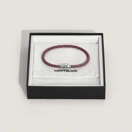 Мъжка гривна Montblanc Meisterstück Collection Steel 3 Ring Bracelet in Cassis Leather, 63