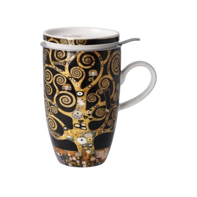 Чаша за чай с капак и цедка Goebel "Tree of Life" Gustav Klimt