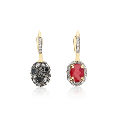 Nanis Обеци - "Reverse" ciliegine gold, diamonds, rubies and rock crystal double-face ball drop earrings (small)