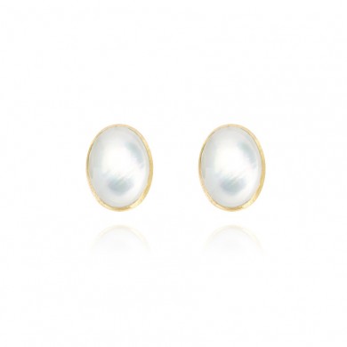 Nanis Обеци - "Boules" Earrings in hand-engraved gold, rock crysal and mother-of-pearl