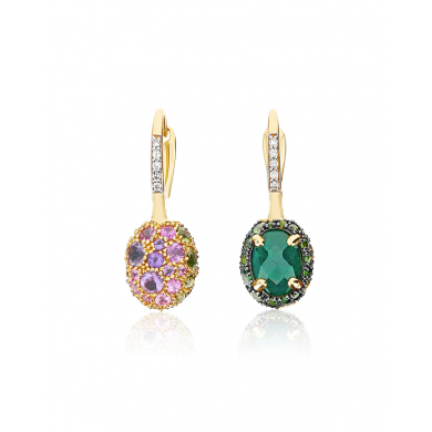 Nanis Обеци - "Reverse" ciliegine gold, sapphire, tsavorite, amethyst, green labradorite and rock crystal double-face ball drop earrings (small)