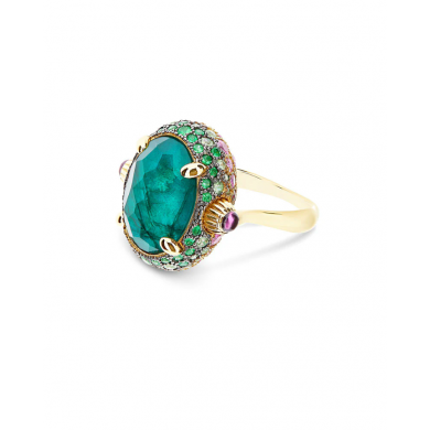 Nanis Пръстен - "Reverse" gold, sapphire, tsavorite, amethyst, green labradorite and rock crystal double-face ring (large)