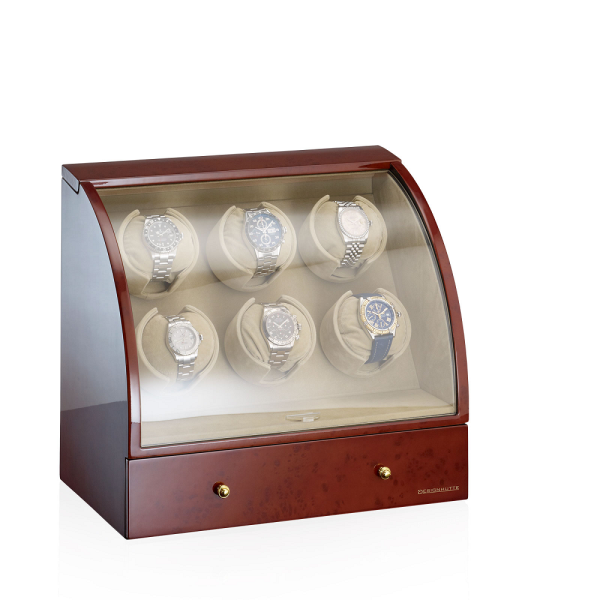 Кутия за навиване на часовници Designhütte Watch Winder Basel 6 LCD - Burl Wood