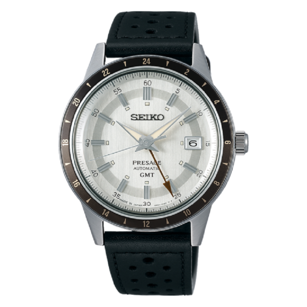 Seiko Presage Style60’s ‘Stone’ Road Trip GMT SSK011J1 е автоматичен GMT часовник, вдъхновен от Crown Chronograph от 1964 г. и класическите автомобили на 60-те. Светлосив Stone циферблат, калибър 4R34, 41 часа резерв на хода, корпус 40,75 мм, 24-часов безел и черна кожена каишка съчетават винтидж елегантност с практична GMT функционалност.