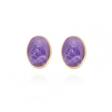 Nanis Обеци - "Boules" Violetta Earrings in hand-engraved gold, lepidolite, rock crysal and mother-of-pearl