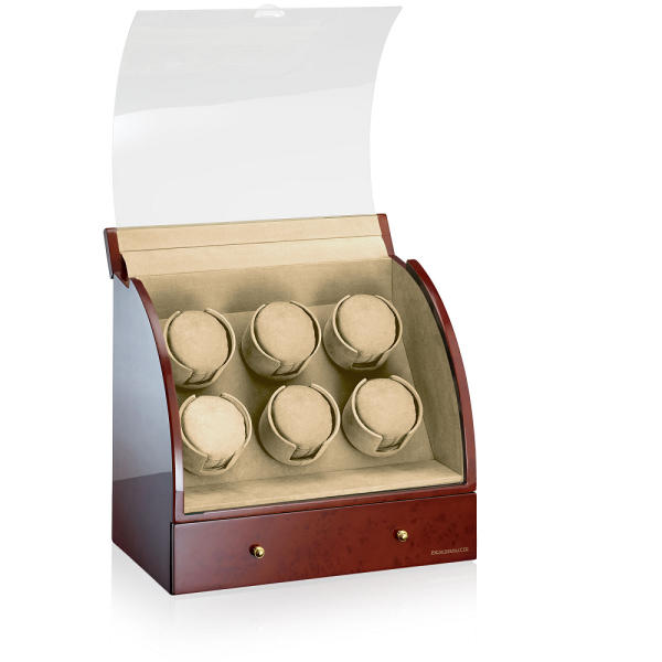 Кутия за навиване на часовници Designhütte Watch Winder Basel 6 LCD - Burl Wood