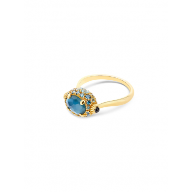 Nanis Пръстен - "Reverse" gold, blue diamonds, swiss blue topaz, green sapphires and london blue topaz double-face ring (small)