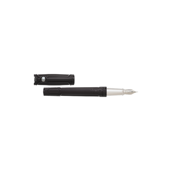 S.T. Dupont Armors of Tomorrow 410693 е изключителна лимитирана писалка от Line D Prestige Collection, вдъхновена от футуристичните брони на героите от научната фантастика. Корпусът използва иновативния Ceramium A.C.T. (Advanced Ceramium Technology) – високотехнологичен материал на основата на керамика и алуминий, създаден да съчетава изключителна лекота и устойчивост. Черното PVD покритие, футуристичните гилоширани детайли и хематитът върху клипса придават на модела характерно тъмно, технологично излъчване. Писалката е оборудвана със златно перо Medium и е произведена във Франция в лимитирана серия от само 888 номерирани екземпляра – рядък колекционерски S.T. Dupont, в който традиционното френско майсторство среща материалите на бъдещето.