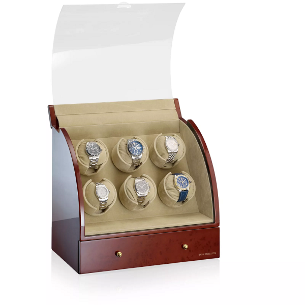 Кутия за навиване на часовници Designhütte Watch Winder Basel 6 LCD - Burl Wood