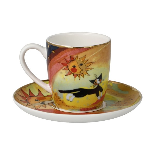 Goebel „Gatti in autunno“ е елегантна чаша за еспресо с чинийка от Fine Bone China, вместимост 100 мл и декорация от истинско злато. Уютният есенен мотив със сгушени котки я превръща в красив подарък и артистичен акцент за всеки кафе ритуал.