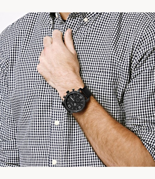 Fossil Nate Chronograph Black Leather