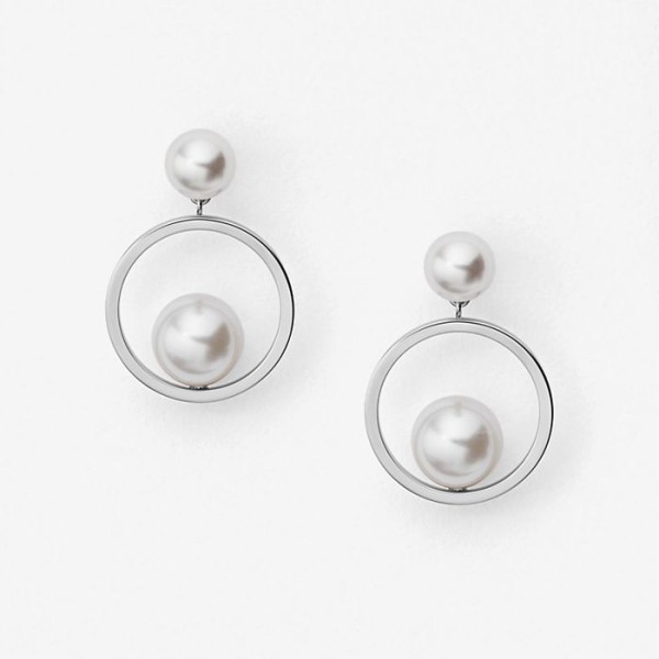 Дамски обеци Skagen Agnethe Silver-Tone and Pearl Drop