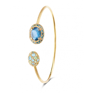 Nanis Гривна - "Reverse" gold, blue diamonds, swiss blue topaz, green sapphires and london blue topaz bangle